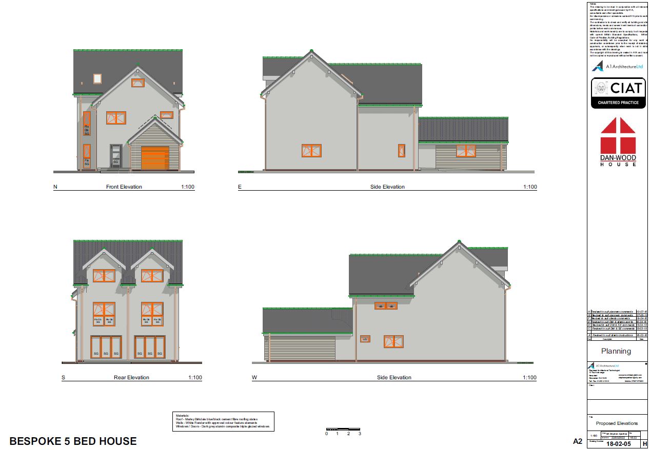 Scheme design elevations for Bespoke Dan-Wood timber frame new build house