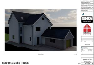 Scheme design front view for Bespoke Dan-Wood timber frame new build house