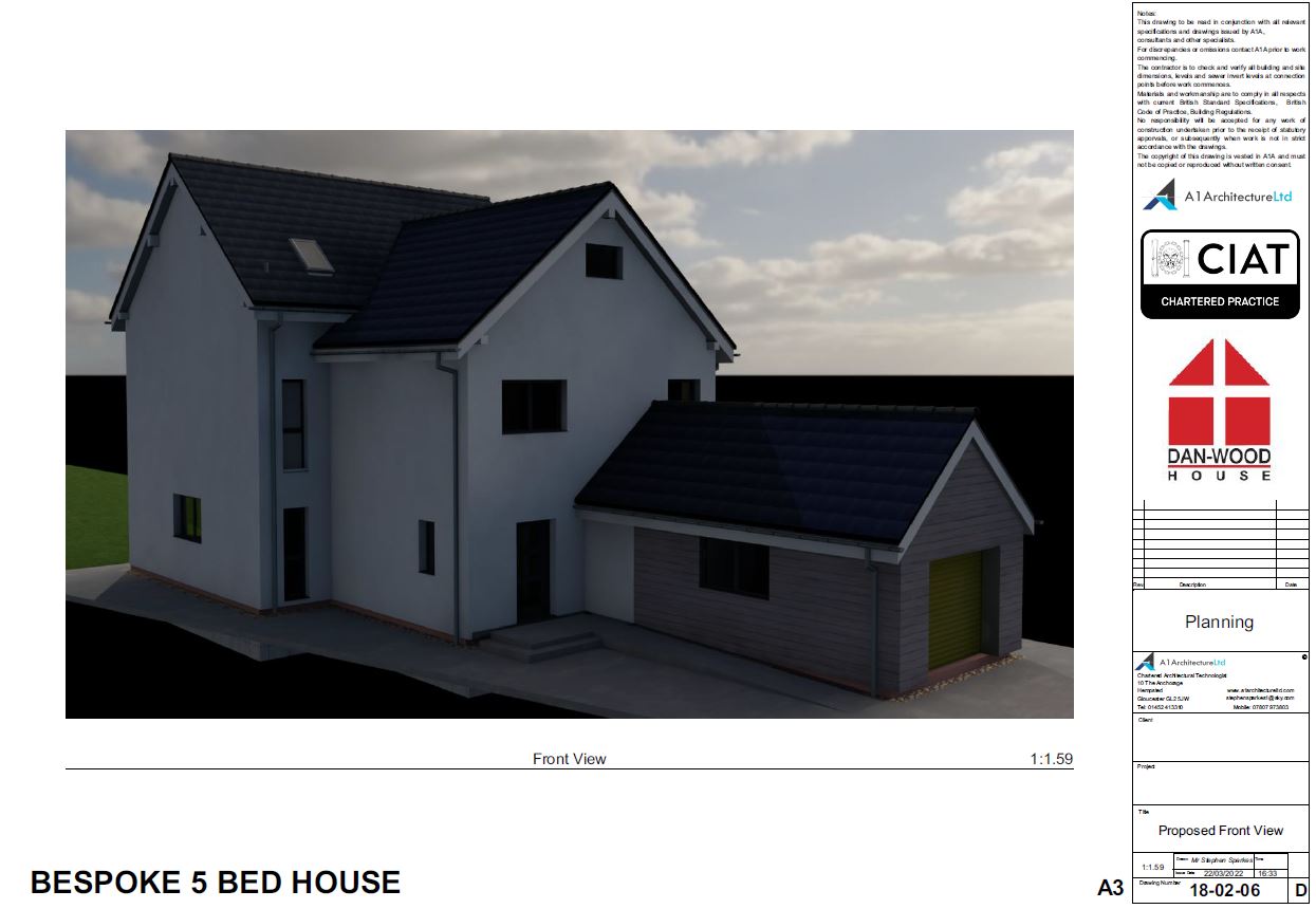 Scheme design front view for Bespoke Dan-Wood timber frame new build house