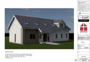 Detail design front view for Bespoke Dan-Wood timber frame new build house