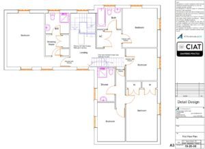 Detail design floor plan for loft conversion to house in Hempsted Gloucester