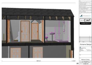 Scheme design bathroom cutaway for loft conversion to house in Hempsted Gloucester