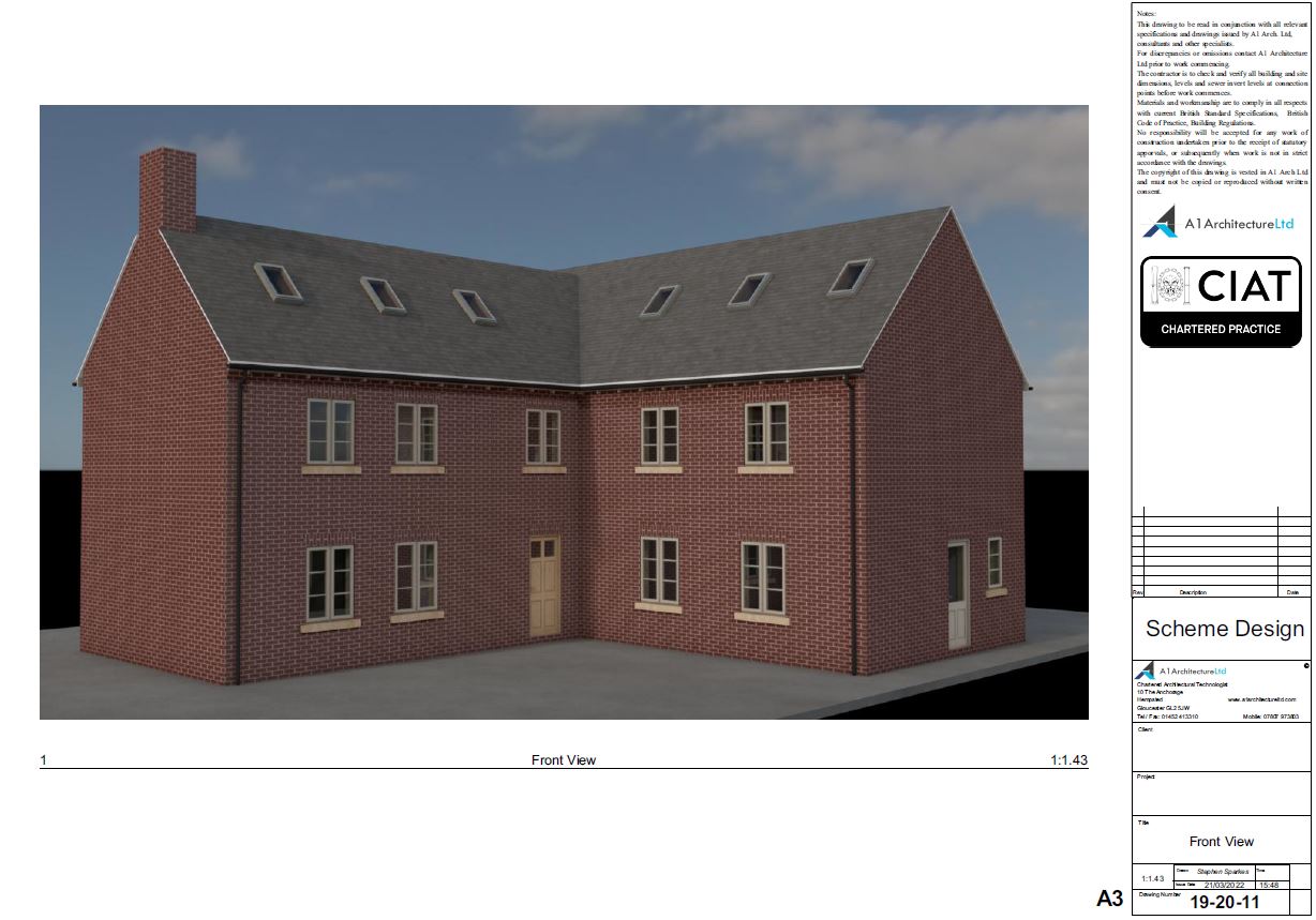 Scheme design front view for loft conversion to house in Hempsted Gloucester