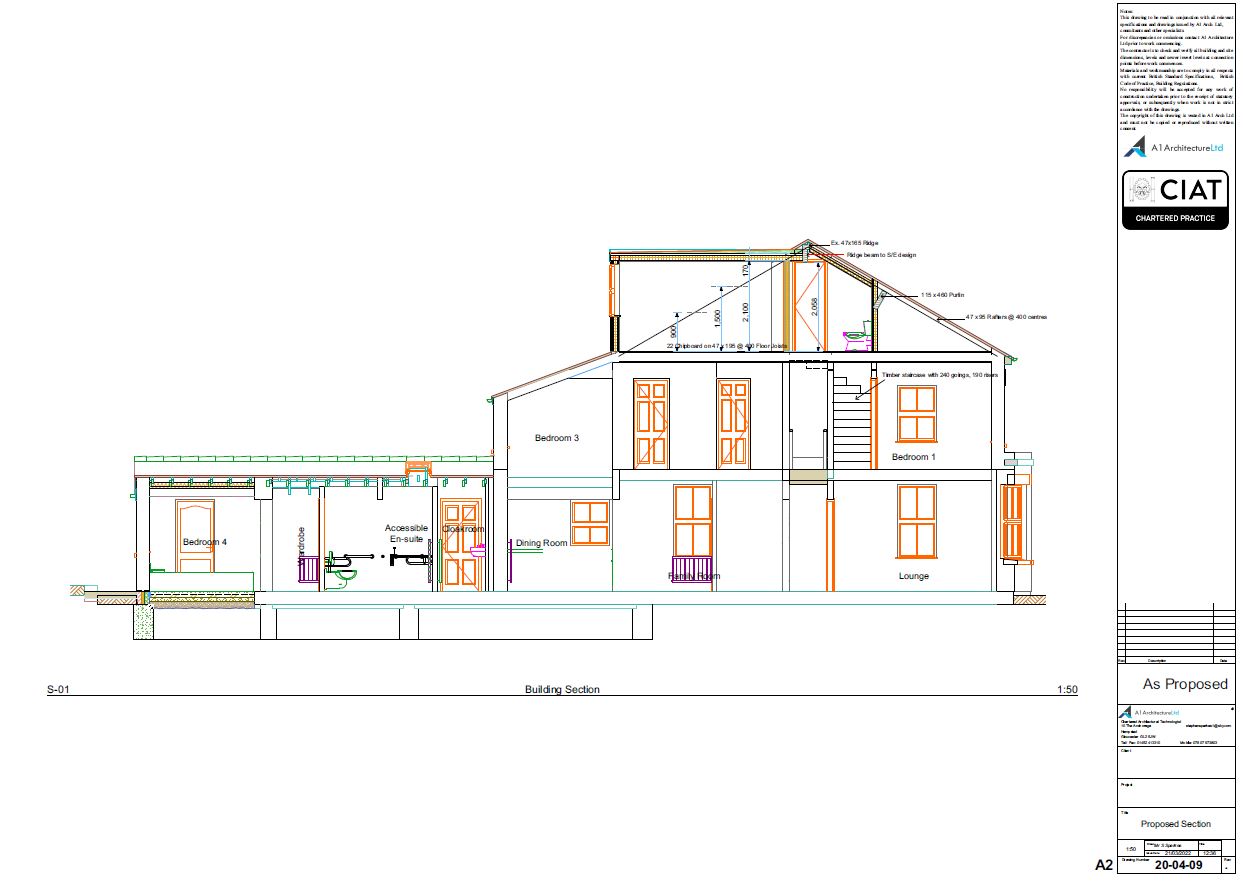 Detail design section for loft conversion to house in Gloucester