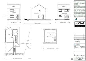 Survey plan and elevations for new attached house in Gloucester