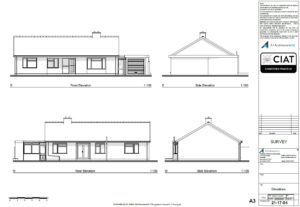 Survey elevations for extended bungalow into 2 storey house