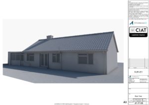 Survey rear view for extended bungalow into 2 storey house