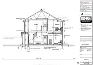 Detail design section for extended bungalow into 2 storey house
