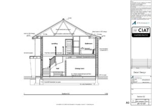 Detail design section for extended bungalow into 2 storey house