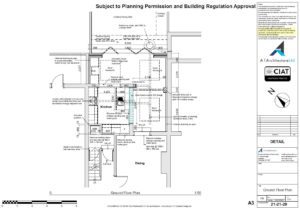 Detail design floor plan for single storey extension to house in Cheltenham