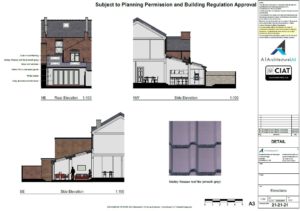 Detail design sections for single storey extension to house in Cheltenham