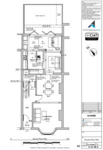 Scheme design floor plan for single storey extension to house in Cheltenham