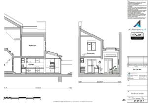 Scheme design sections for single storey extension to house in Cheltenham