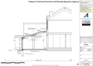 Detail design sections for single storey extension to house in Cheltenham