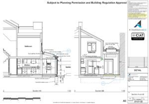 Detail design sections for single storey extension to house in Cheltenham