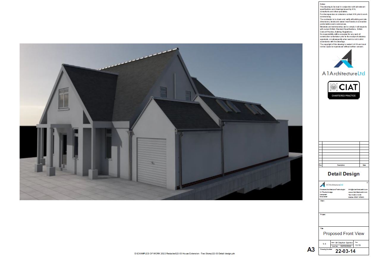 Detail design front view for 2 storey extension to dwelling house