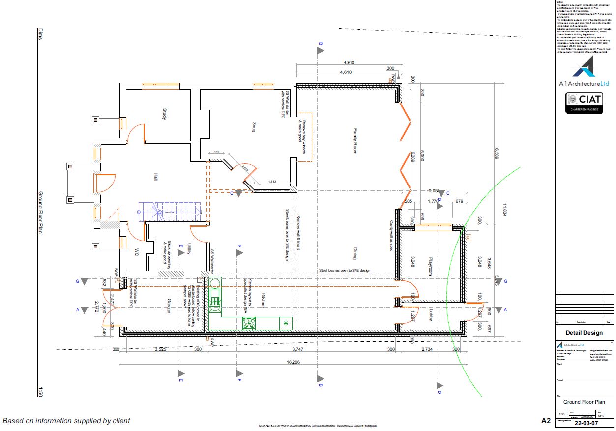 Detail design floor plan for 2 storey extension to dwelling house