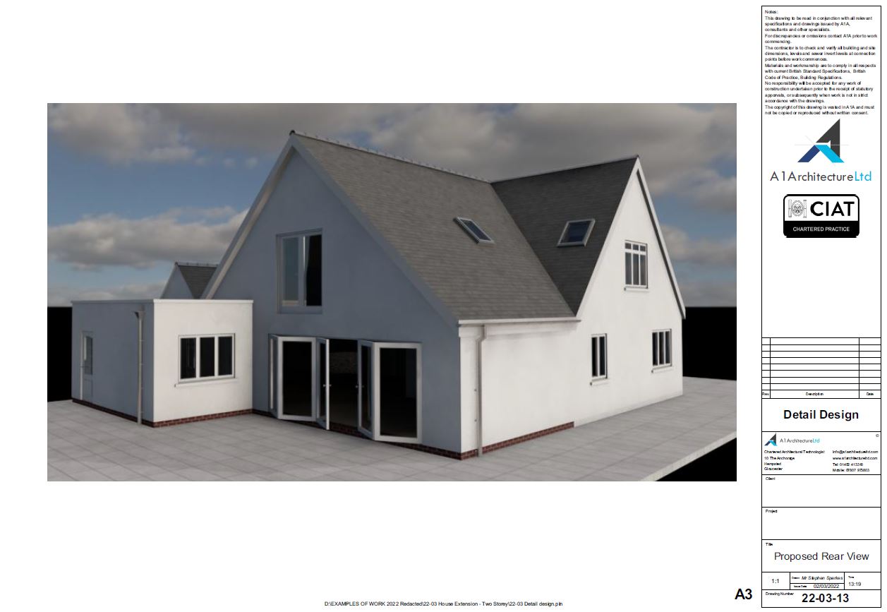 Detail design rear view for 2 storey extension to dwelling house