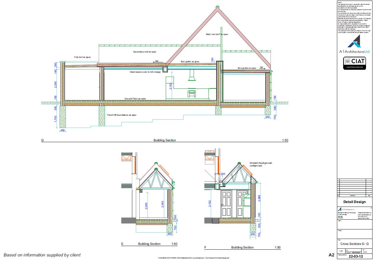 Detail design sections for 2 storey extension to dwelling house