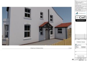 Scheme design close up of entrance to house extension in Gloucester