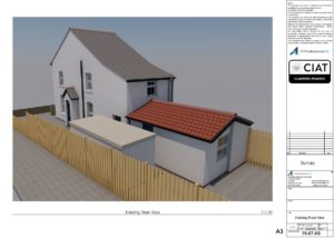 Survey 3d rear view for single storey house extension in Gloucester