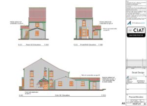 Detailed elevations for single storey house extension in Gloucester
