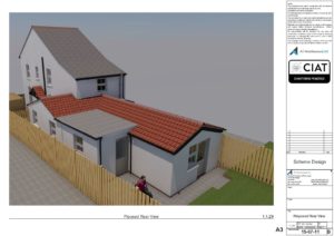 Scheme 3d rear view of single storey rear extension to a house in Gloucester