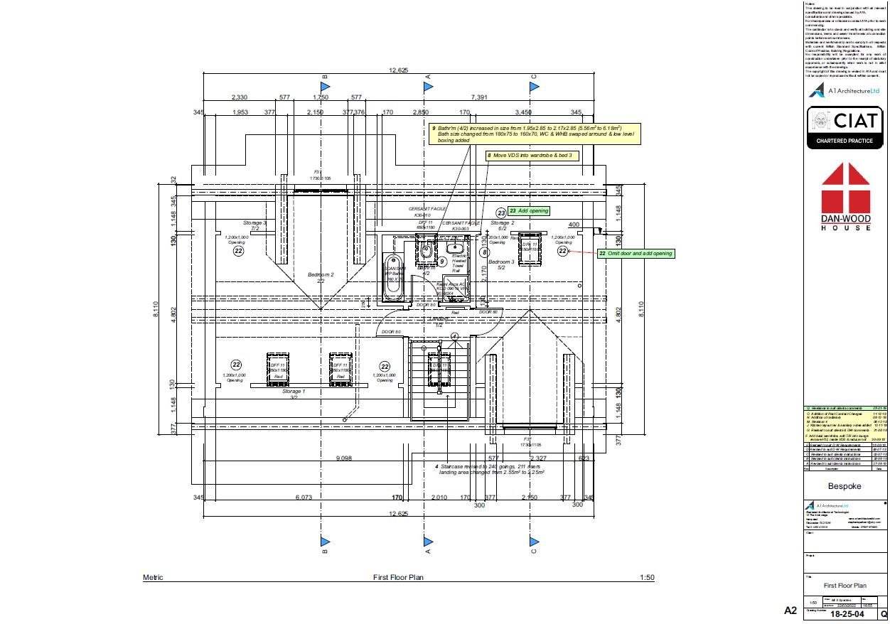 First floor plan for a bespoke new build timber framed Danwood two storey house in Wales