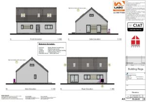 Detail design elevations for Dan-Wood timber frame new build house