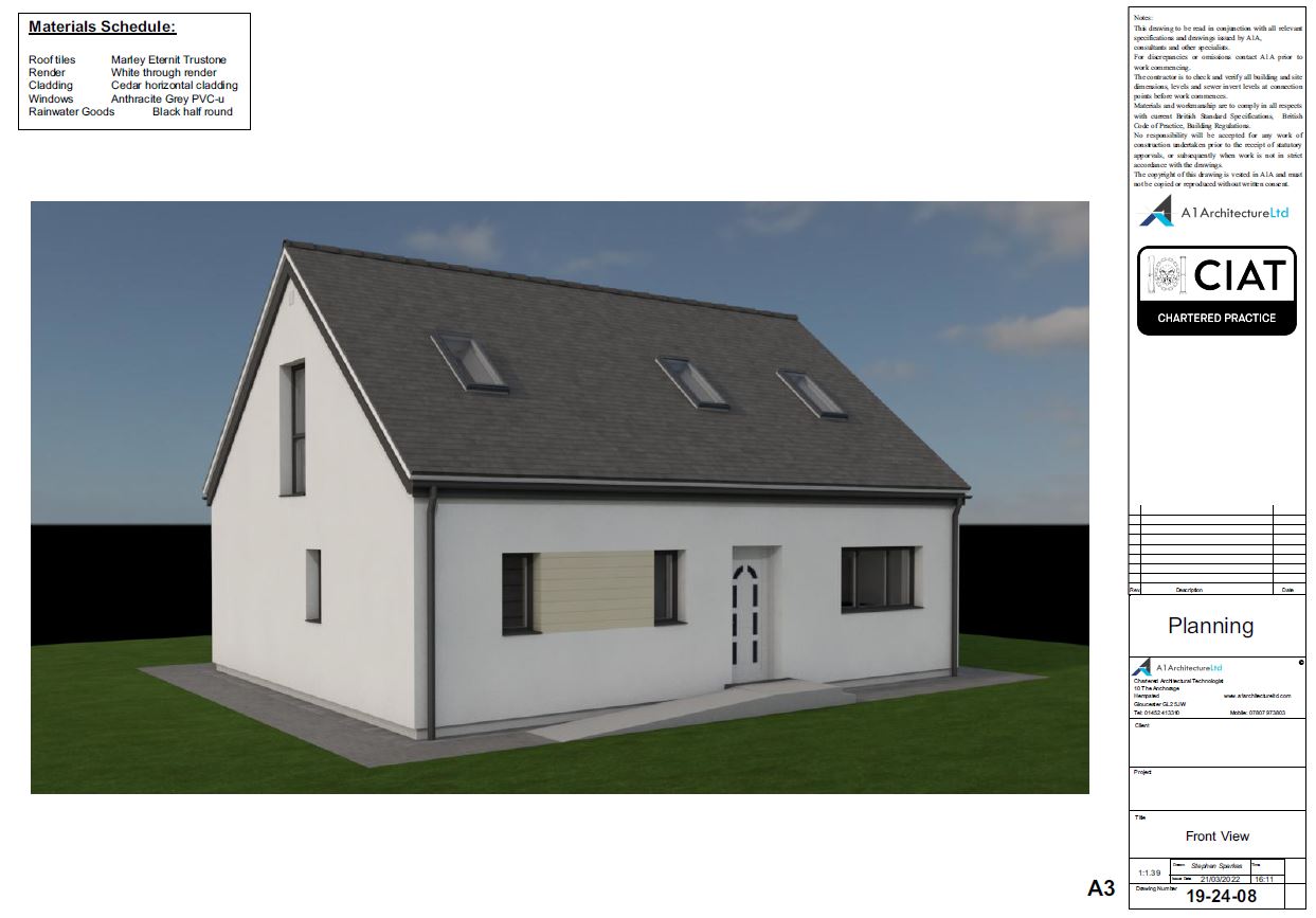 Scheme design front view for Dan-Wood timber frame new build house