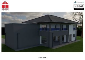Feasibility design rear view for bespoke Dan-Wood timber frame new build house