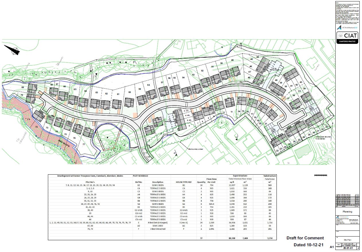 Proposed site plan for housing development in Ynyscynon Wales