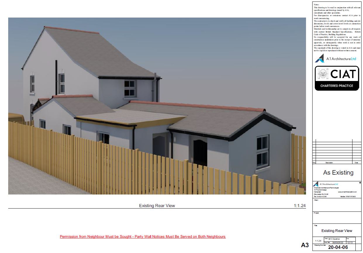 Existing rear view before loft conversion is added to house in Gloucester