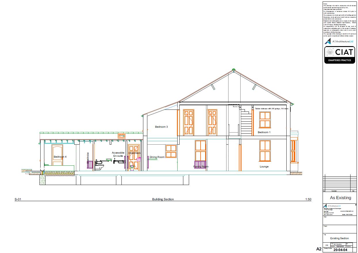 Survey section for single storey house extension in Gloucester