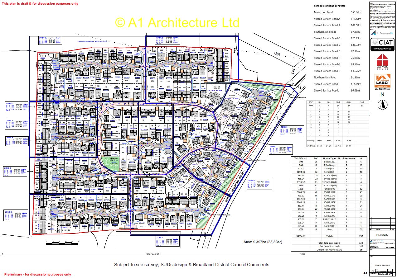 Proposed draft housing development site plan for developer in Norwich