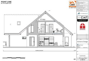 Scheme design section for Dan-Wood timber frame new build house in Wales