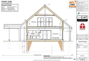 Detailed design section for Dan-Wood timber frame new build house in Wales