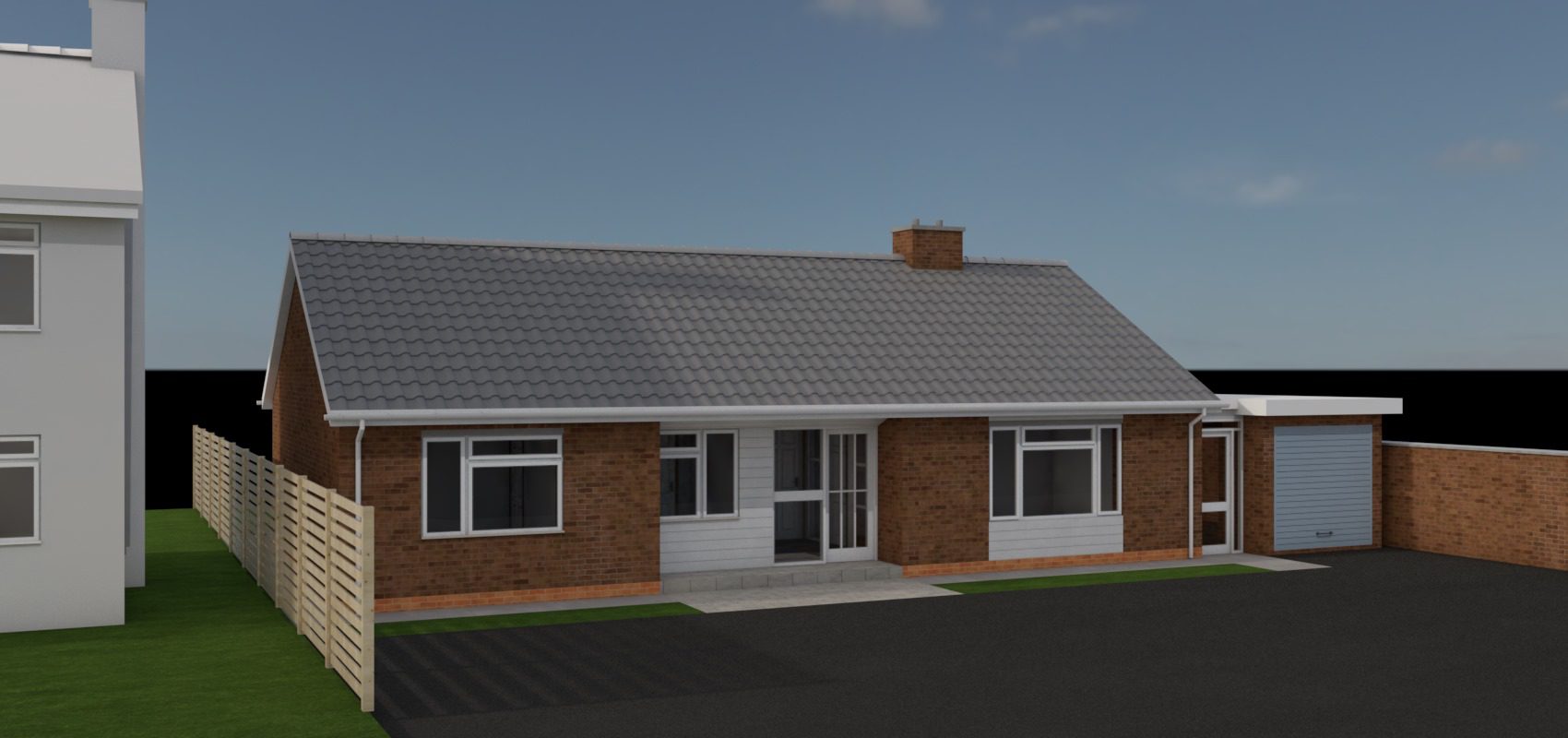 3D View of an existing bungalow in Cheltenham before a vertical extension to convert into a house