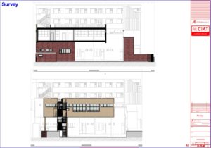 Survey elevations of a office conversion in Stroud, Gloucester into flats
