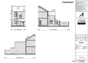 Survey sections and elevations of house in Cheltenham Gloucester