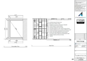 Foundation and roof plan for building regulations for single storey house extension in Gloucester