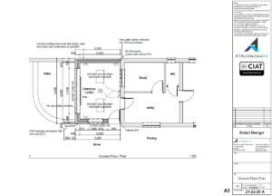 Detailed ground floor plan for building regulations for single storey house extension in Gloucester