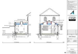 Detailed sections for building regulation approval for single storey house extension in Gloucester