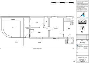Survey ground floor plan for a single storey house extension in Gloucester