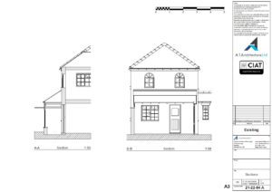 Survey sections for a single storey house extension in Gloucester