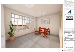Proposed internal 3D view for single storey house extension in Gloucester