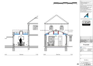 Proposed sections for single storey house extension in Gloucester
