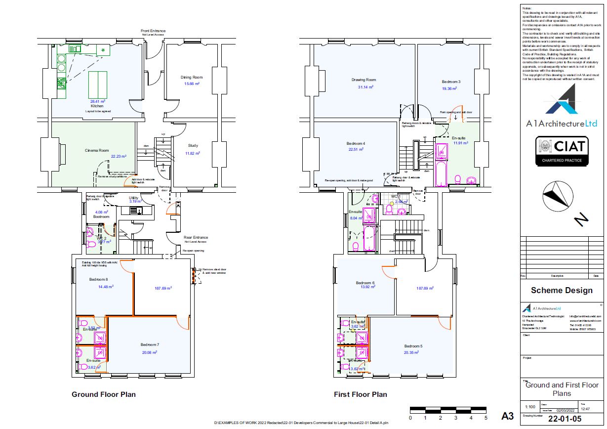 Scheme design floor plans to large listed house in Gloucester